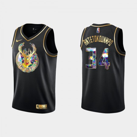 Maillot Basket Milwaukee Bucks Giannis Antetokounmpo 34 Nike 2021-22 Noir Golden Edition 75th Anniversary Diamond Swingman - Homme